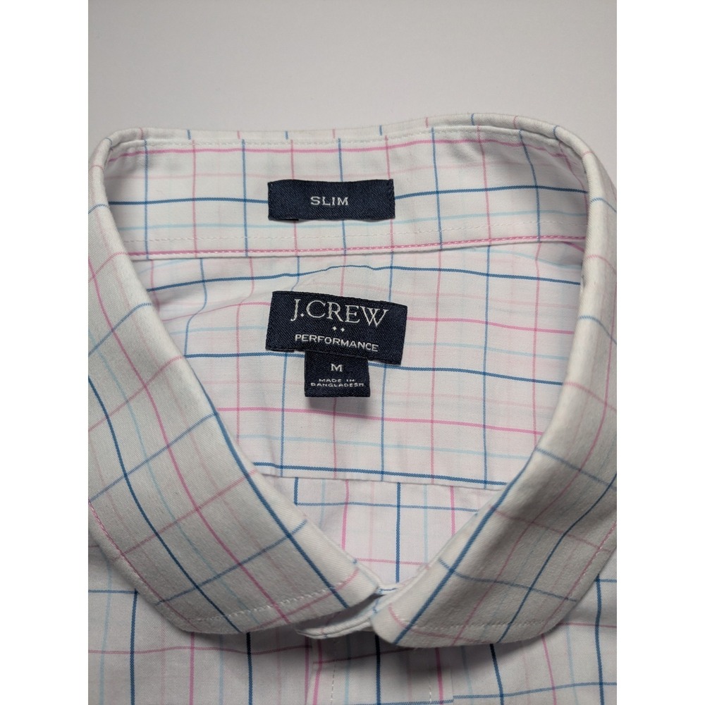 J Crew Factory Shirt Mens Medium White‎ Blue Red Plaid Performance Slim